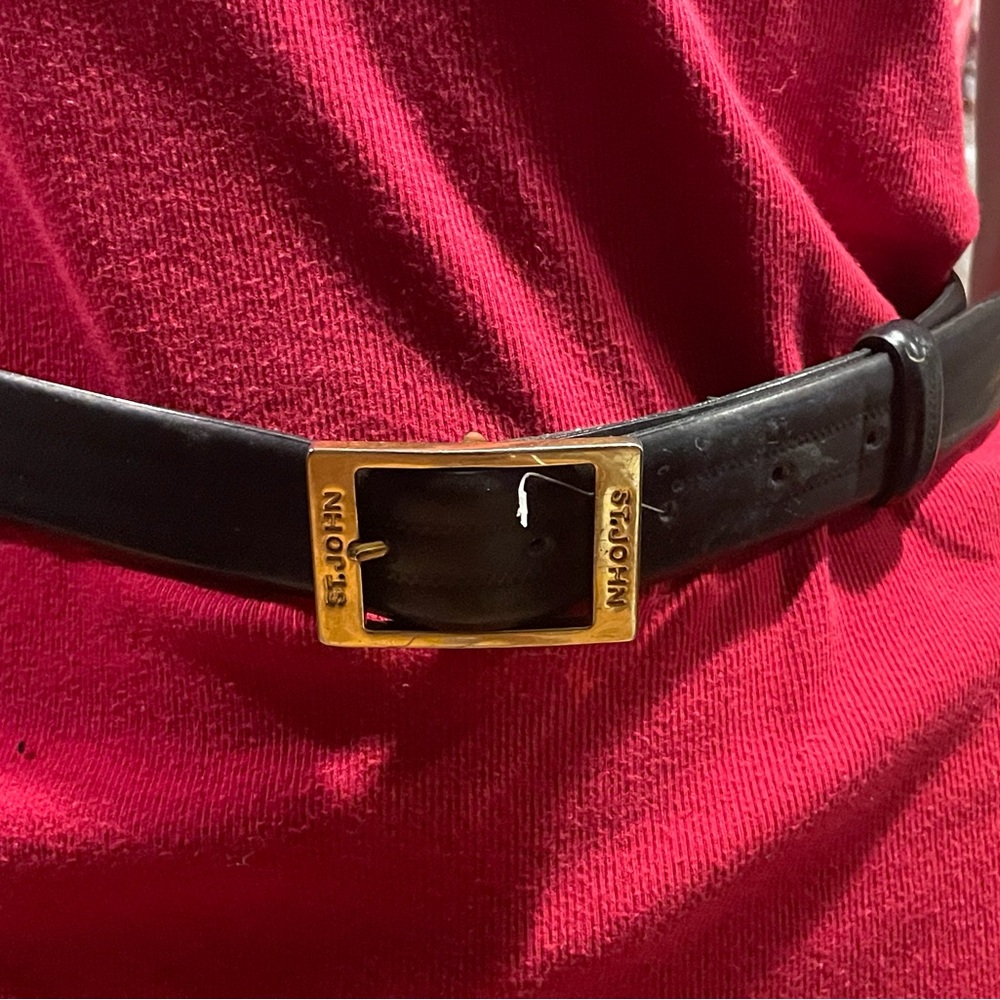 St. John Black Belt with Gold Square Buckle